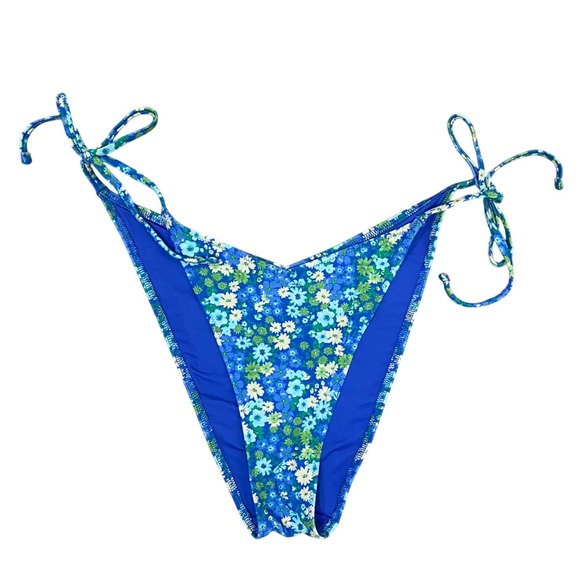 aerie Other - Aerie Large Blue Green Floral Side Tie Cheeky Bikini Bottom
